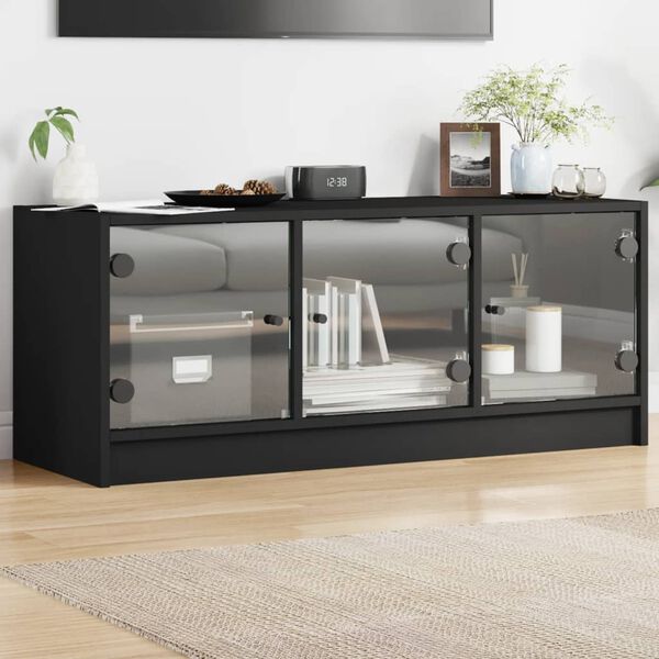 vidaXL M&oacute;vel de TV c/ portas de vidro 102x37x42 cm preto