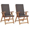 vidaXL Cadeiras jardim reclin&aacute;veis + almofad&otilde;es 2pcs teca maci&ccedil;a cinza