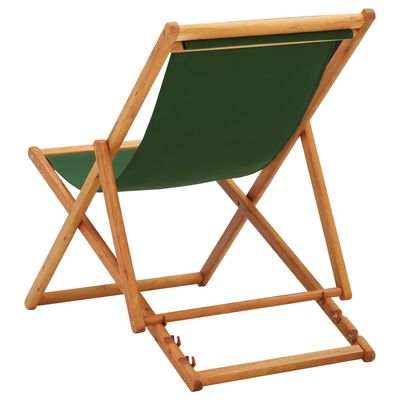 vidaXL Cadeira de praia dobrável madeira de eucalipto e tecido verde