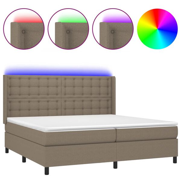 vidaXL Cama box spring colch&atilde;o/LED 200x200cm tecido cinza-acastanhado