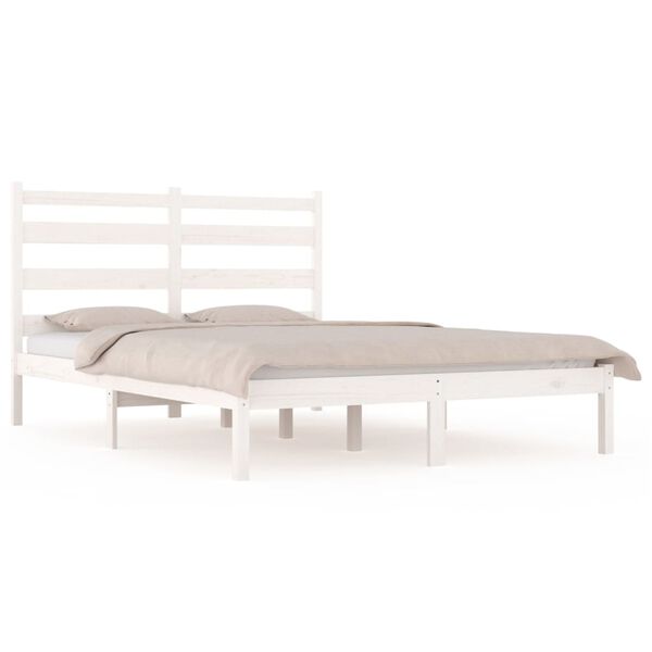 vidaXL Estrutura de cama king 150x200 cm pinho maci&ccedil;o branco