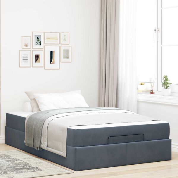 vidaXL Estrutura de cama com colch&atilde;o 2 pcs Cinza Escuro Veludo