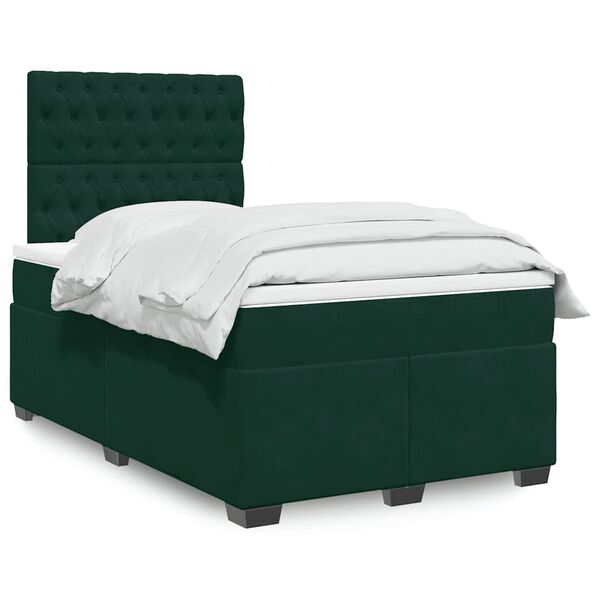 vidaXL Cama boxspring com colch&atilde;o 120x190 cm veludo verde-escuro
