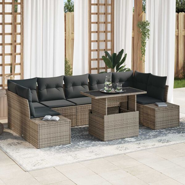 vidaXL Conjunto de Sof&aacute; de Jardim com almofada 8 pcs Cinzeto