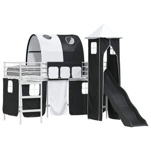 vidaXL Estrutura de Cama Loft para Crian&ccedil;as Branco e Preto Metal