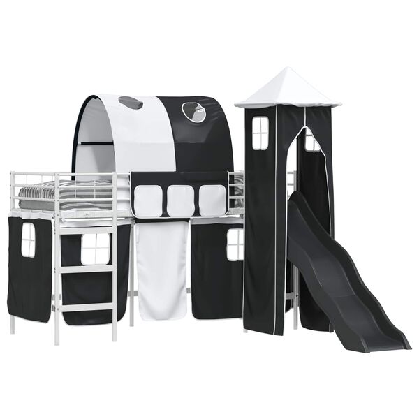 vidaXL Estrutura de Cama Loft para Crian&ccedil;as Branco e Preto Metal