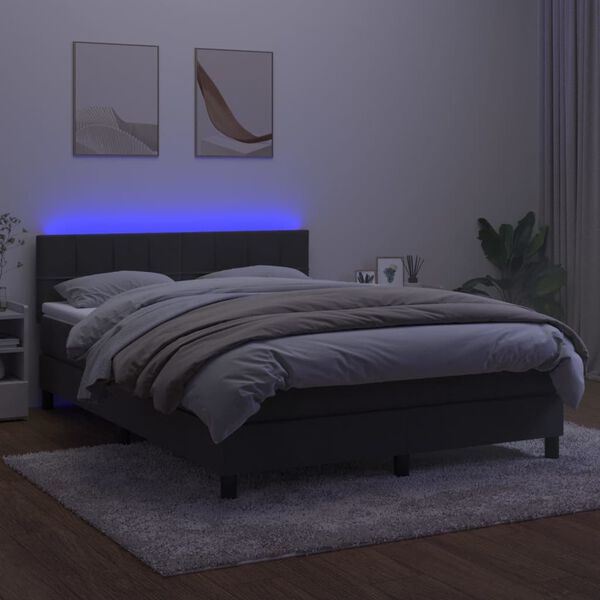 vidaXL Cama box spring c/ colch&atilde;o/LED 140x190cm veludo cinzento-escuro