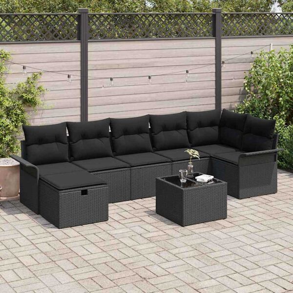 vidaXL Conjunto de Sof&aacute; de Jardim 8 pcs Preto Rattan Sint&eacute;tico