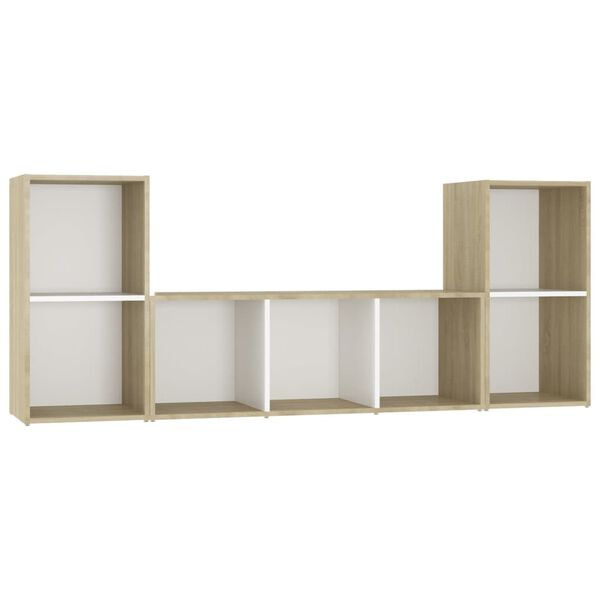 vidaXL 3 pcs conjunto m&oacute;veis de TV derivados madeira branco/sonoma