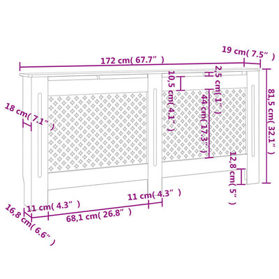 vidaXL Cobertura de radiador 172x19x81,5 cm MDF branco