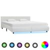 vidaXL Estrutura de cama c/ LEDs couro artificial 180x200 cm branco
