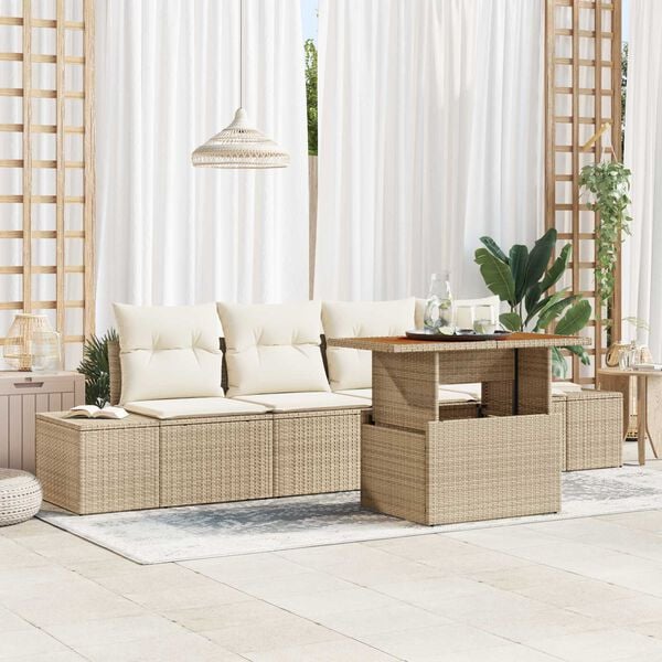 vidaXL Conjunto de Sof&aacute; de Jardim 5 pcs Bege Rattan Sint&eacute;tico