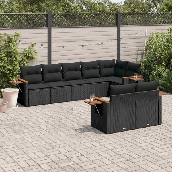 vidaXL 8 pcs conjunto sof&aacute;s de jardim com almofad&otilde;es vime PE preto