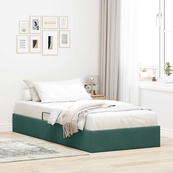 vidaXL Cama com Armazenamento Verde Escuro 90 x 200 cm Veludo