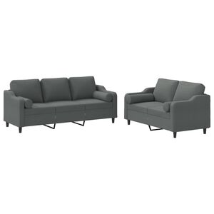 vidaXL 2 pcs conjunto de sof&aacute;s com almofadas tecido cinzento-escuro