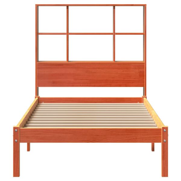 vidaXL Cama com estante sem colch&atilde;o 90x190cm pinho maci&ccedil;o castanho-mel