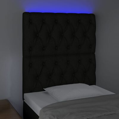 vidaXL Cabeceira de cama c/ luzes LED tecido 80x7x118/128 cm preto