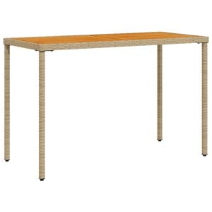 vidaXL Mesa de jardim com tampo em ac&aacute;cia 115x54x74 cm vime PE bege