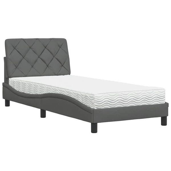 vidaXL Cama com colch&atilde;o 80x200 cm tecido cinzento-escuro