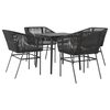 vidaXL Conjunto de jantar jardim 5 pe&ccedil;as almofadas vidro vime PE preto