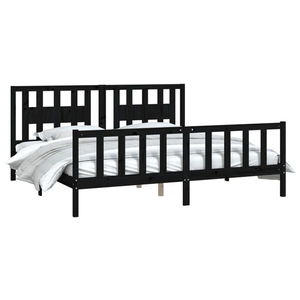 vidaXL Estrutura de cama com cabeceira 200x200 cm pinho maciço preto