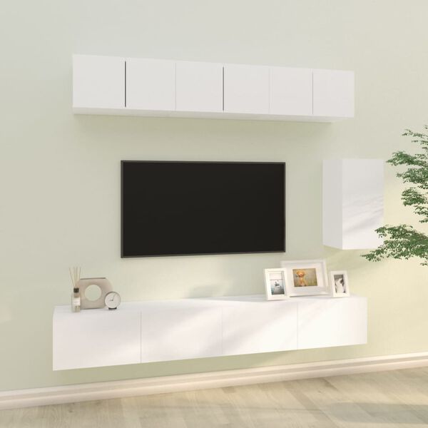 vidaXL 6 pcs conjunto de m&oacute;veis de TV derivados de madeira branco