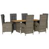 vidaXL 7 pcs conjunto de jantar p/ jardim c/ almofad&otilde;es vime PE cinza