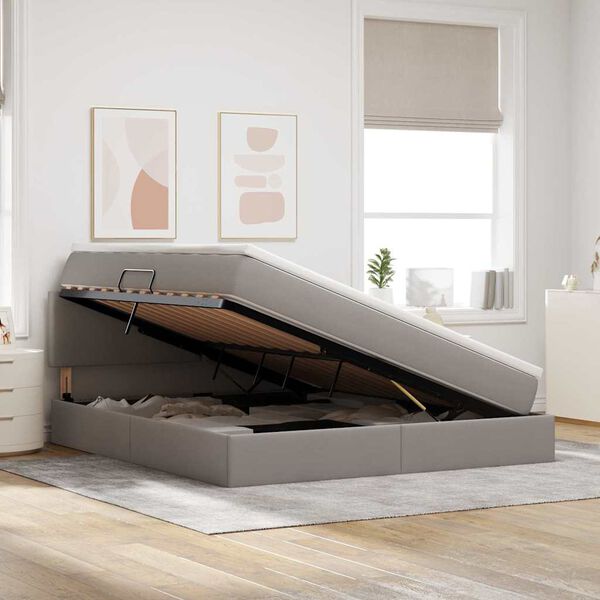 vidaXL Cama com arruma&ccedil;&atilde;o e colch&atilde;o Cinzento-acastanhado 160 x 200 cm