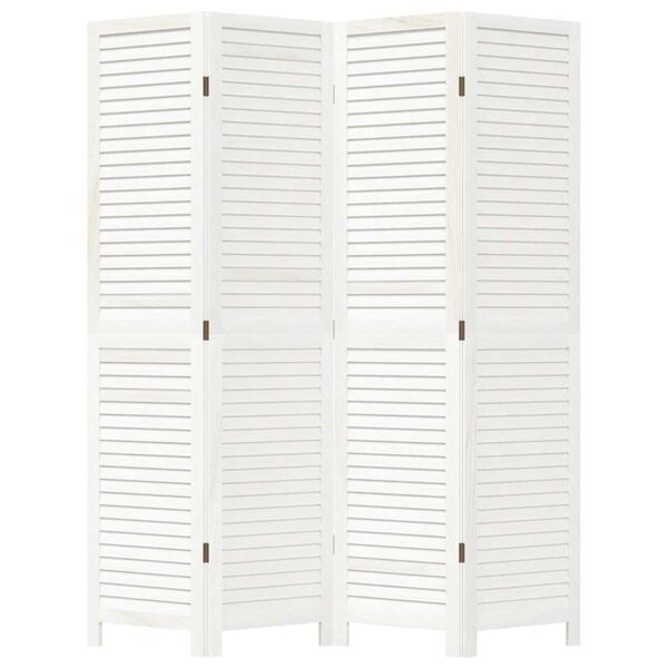 vidaXL Biombo com 4 pain&eacute;is madeira de paulownia maci&ccedil;a branco