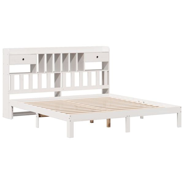 vidaXL Cama com estante sem colch&atilde;o 180x200 cm pinho maci&ccedil;o branco