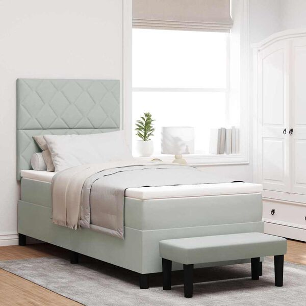 vidaXL Cama Box com colch&atilde;o Cinzento-claro 100 x 200 cm Veludo