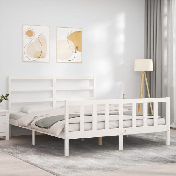 vidaXL Cama sem colch&atilde;o 160x200 cm madeira de pinho maci&ccedil;a branco