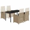 vidaXL 5 pcs conjunto de jantar p/ jardim com almofad&otilde;es vime PE bege