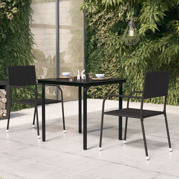 vidaXL Mesa de jantar para jardim 80x80x74 cm aço e vidro preto