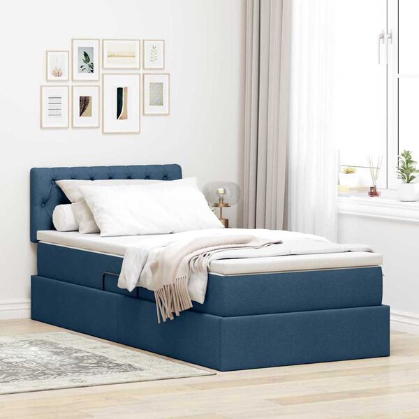 vidaXL Cama com arruma&ccedil;&atilde;o e LED com colch&atilde;o Azul 90 x 200 cm tecido