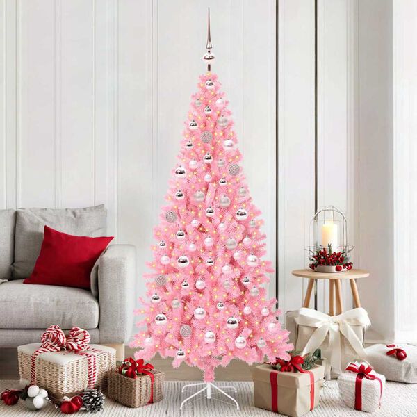 vidaXL &Aacute;rvore de Natal com 300 LEDs com suporte Rosa 180 cm PVC