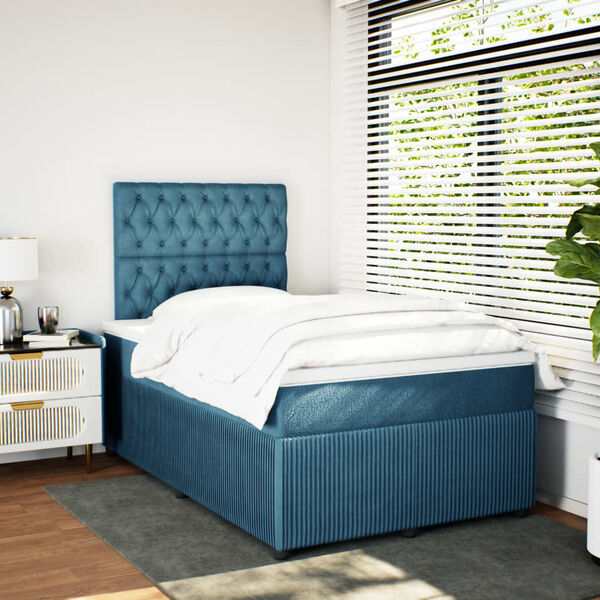 vidaXL Cama boxspring com colch&atilde;o 120x200 cm veludo azul-escuro