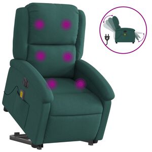 vidaXL Poltrona el&eacute;trica elevat&oacute;ria massagens tecido verde-escuro