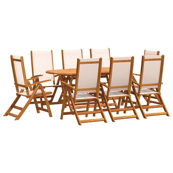 vidaXL 9 pcs conjunto de jantar para jardim ac&aacute;cia maci&ccedil;a e textilene