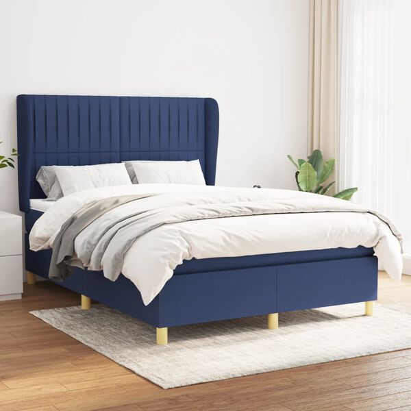 vidaXL Cama com molas/colch&atilde;o 140x190 cm tecido azul