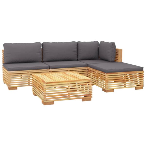 vidaXL 5 pcs conjunto lounge jardim c/ almofad&otilde;es madeira teca maci&ccedil;a