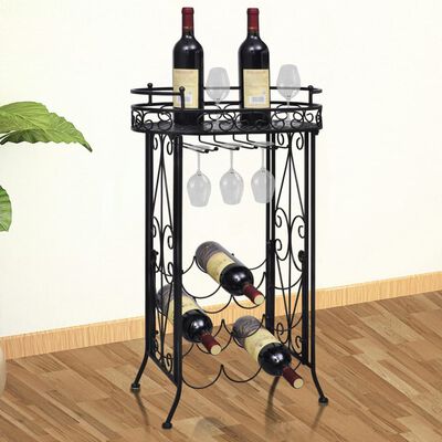 vidaXL Garrafeira de metal, mesa com ganchos para 9 garrafas de vinho