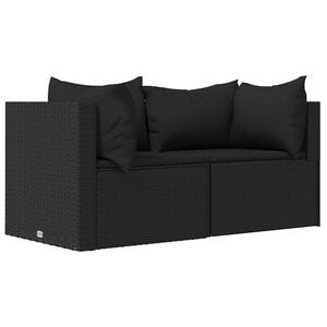 vidaXL Sof&aacute;s de canto p/ jardim c/ almofad&otilde;es 2 pcs vime PE preto