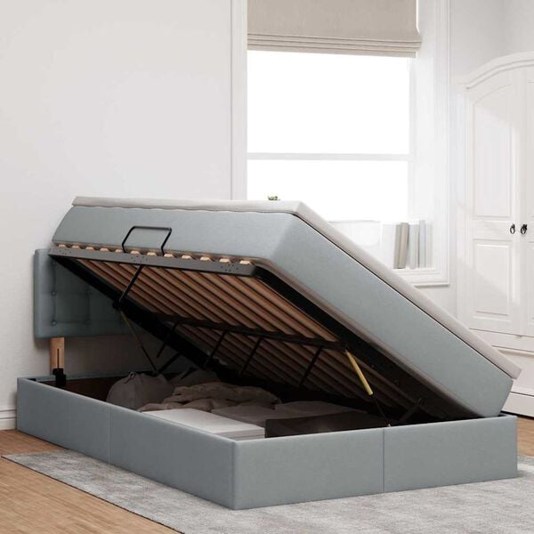 vidaXL Cama com arruma&ccedil;&atilde;o e colch&atilde;o Cinzento-claro 120 x 190 cm