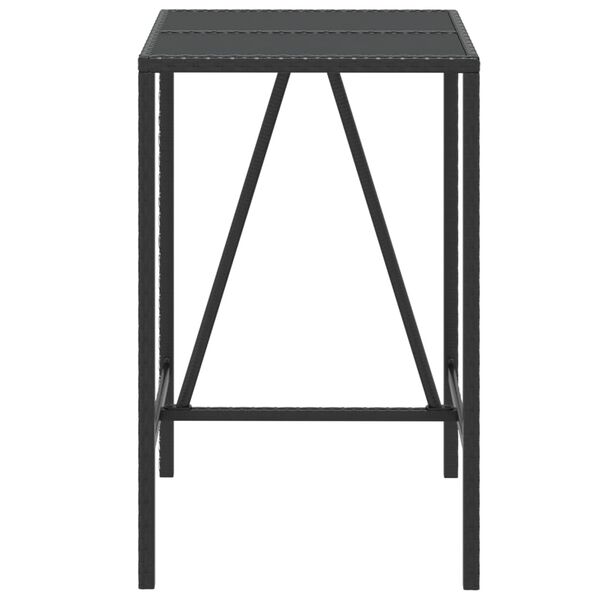 vidaXL Mesa de bar com tampo de vidro 70x70x110 cm vime PE preto