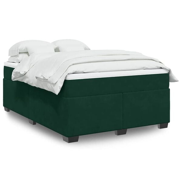 vidaXL Cama com molas/colch&atilde;o 140x200 cm veludo verde-escuro
