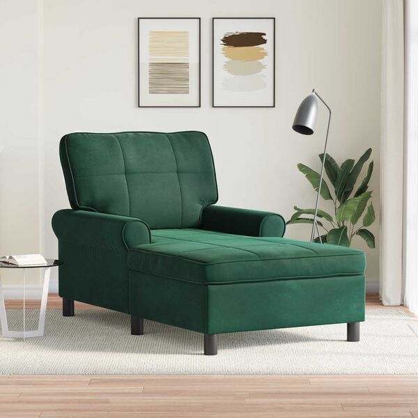 vidaXL Chaise Lounge com almofada Verde Escuro 91 x 157 x 91 cm Veludo