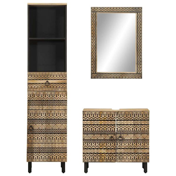 vidaXL 3 pcs conj. m&oacute;veis p/ casa de banho madeira mangueira maci&ccedil;a