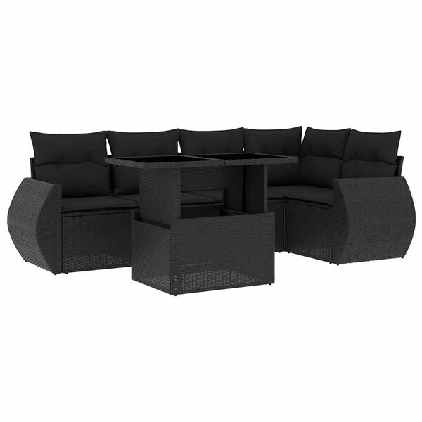 vidaXL 6 pcs conjunto sof&aacute;s de jardim c/ almofad&otilde;es vime PE preto