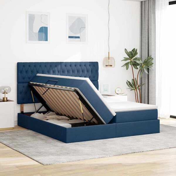 vidaXL Cama com Armazenamento Azul 180 x 200 cm Couro Sint&eacute;tico